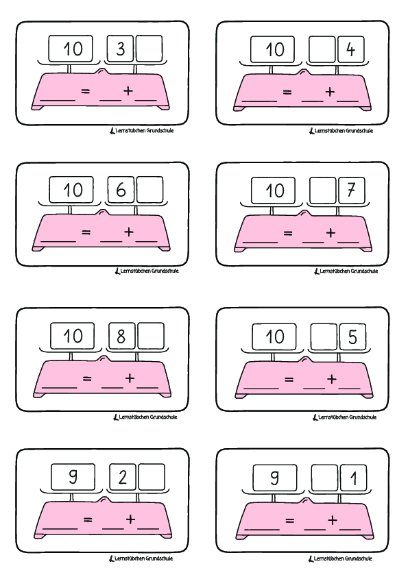 Zahlen zerlegen an der Balkenwaage (Variante)